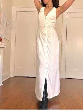 Princess Polly Summer Season Button Front Linen Blend Dress New!